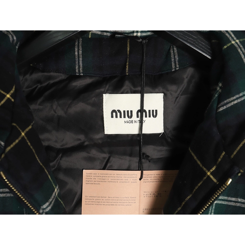 Miu miu green plaid hooded cotton coat,Miu Miu