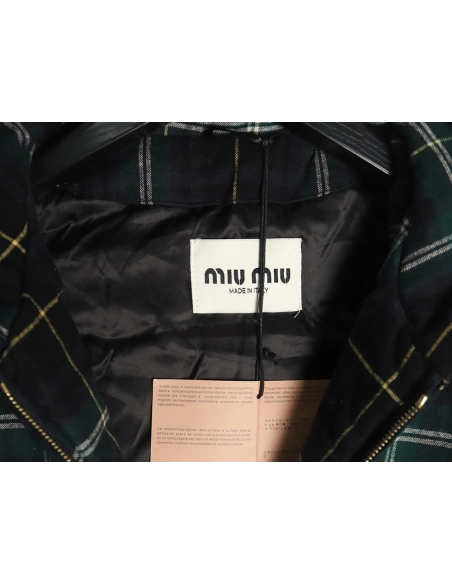 Miu miu green plaid hooded cotton coat,Miu Miu