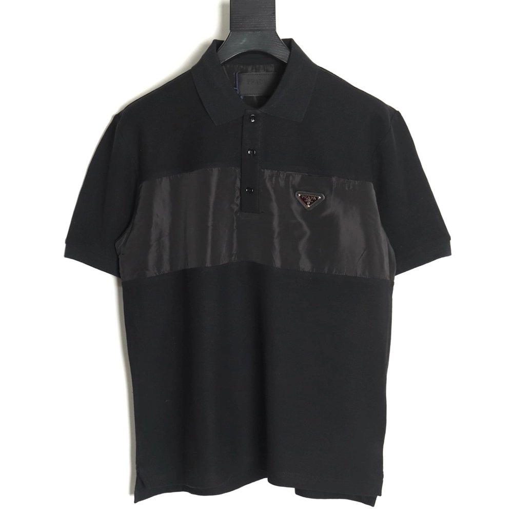 Prada patchwork triangle logo short-sleeved polo shirt,Prada