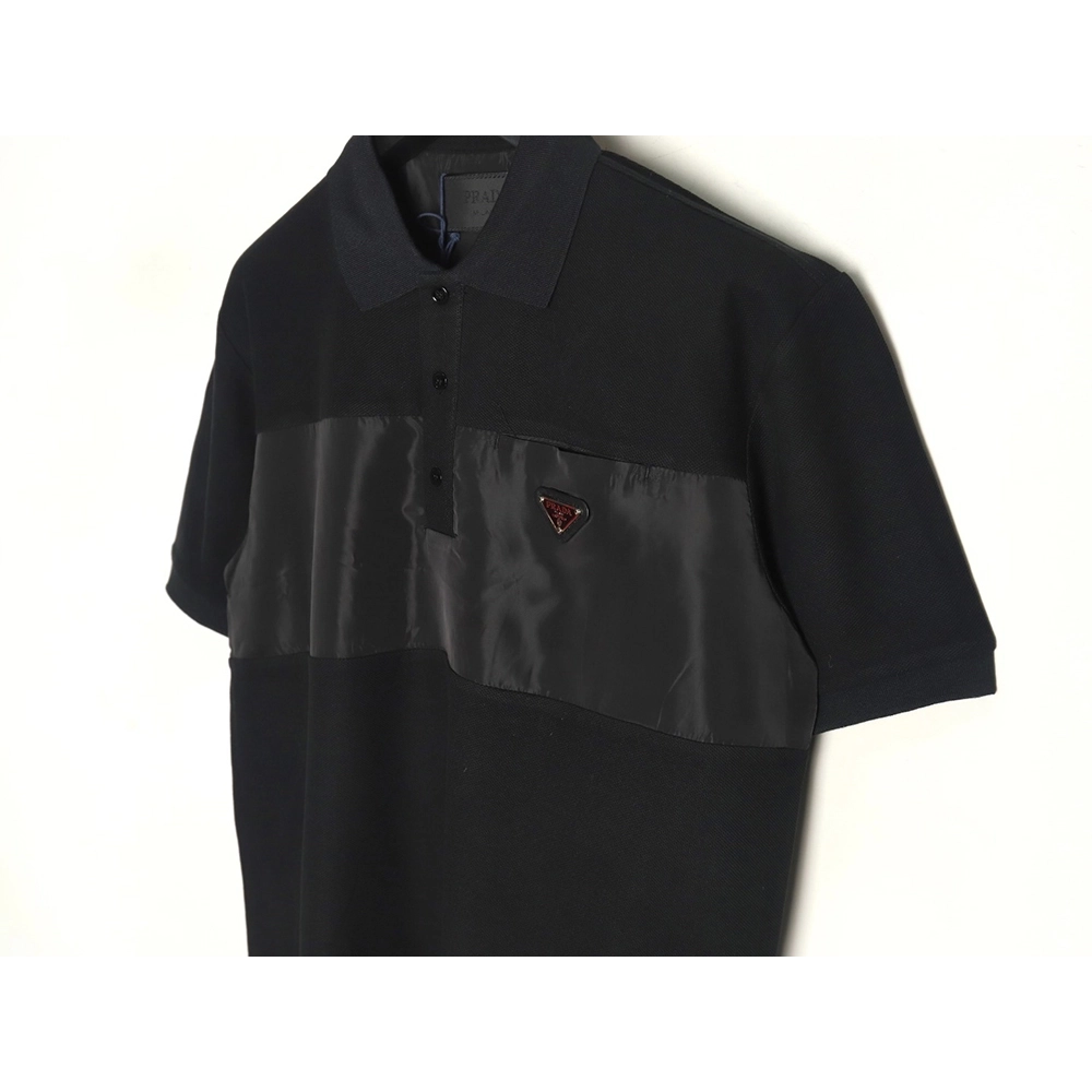 Prada patchwork triangle logo short-sleeved polo shirt,Prada