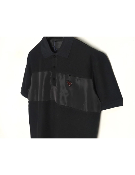 Prada patchwork triangle logo short-sleeved polo shirt,Prada