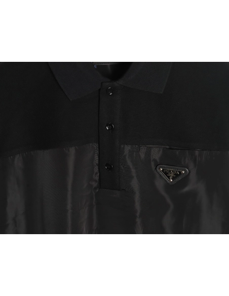 Prada patchwork triangle logo short-sleeved polo shirt,Prada