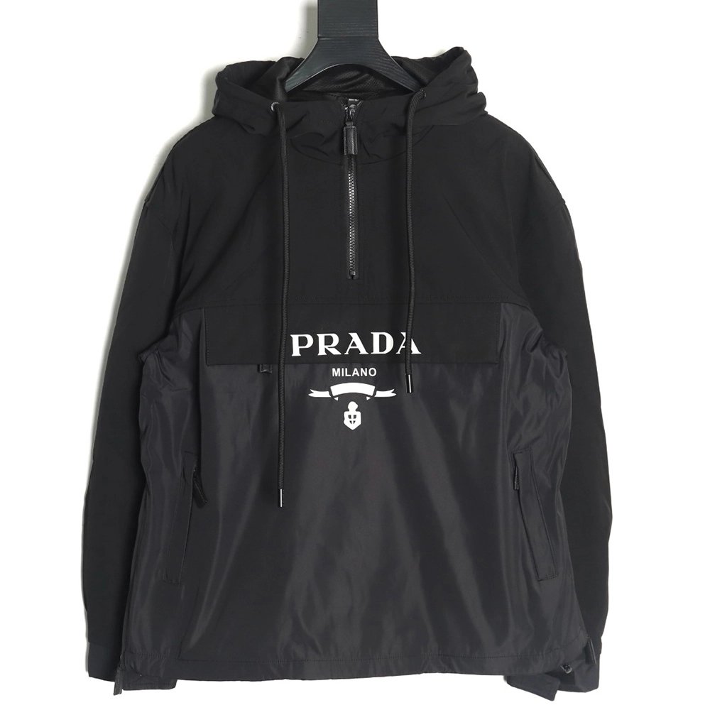 Prada Letters Logo Half Zip Hooded Jacket,Prada