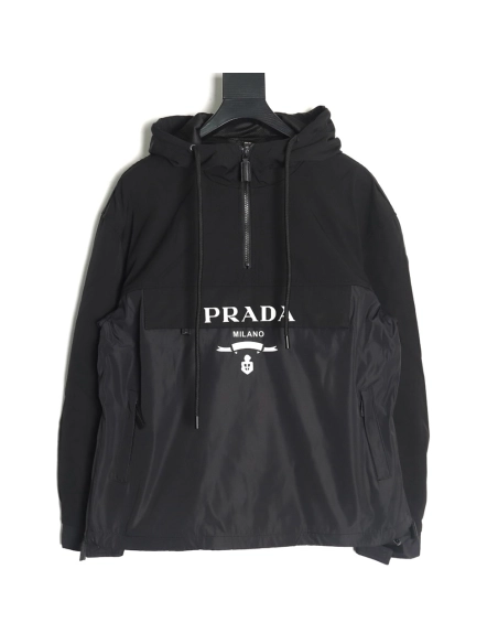 Prada Letters Logo Half Zip Hooded Jacket,Prada