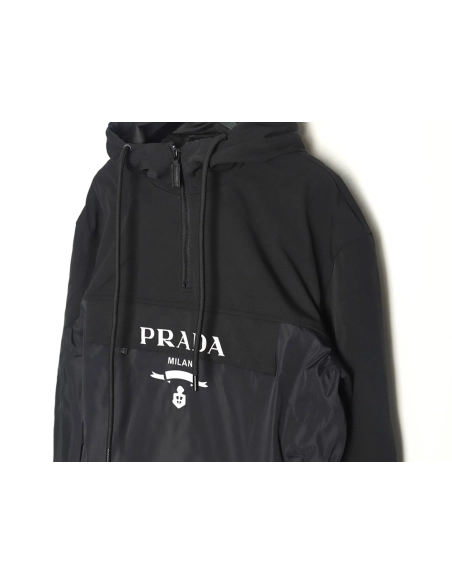 Prada Letters Logo Half Zip Hooded Jacket,Prada