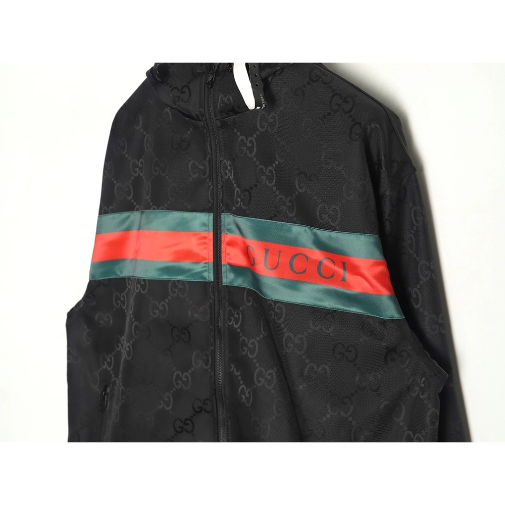 Gucci red and green webbing hooded trench coat,Gucci