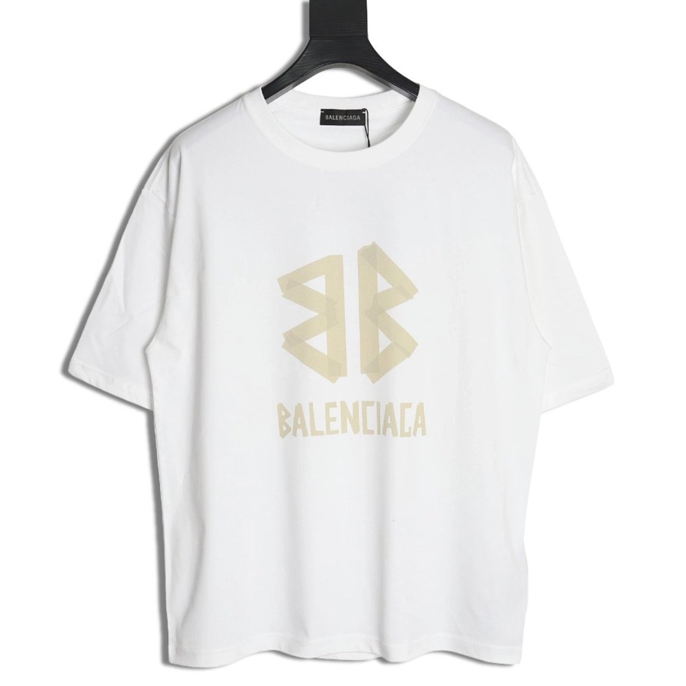 Balenciaga Yellow Tape Double B Letter Short Sleeve,Balenciaga