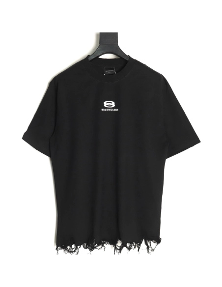 Balenciaga Double Ring LOGO Embroidery Destruction Short Sleeve TShirt,Balenciaga T Shirt,Tshirt,APPAREL
