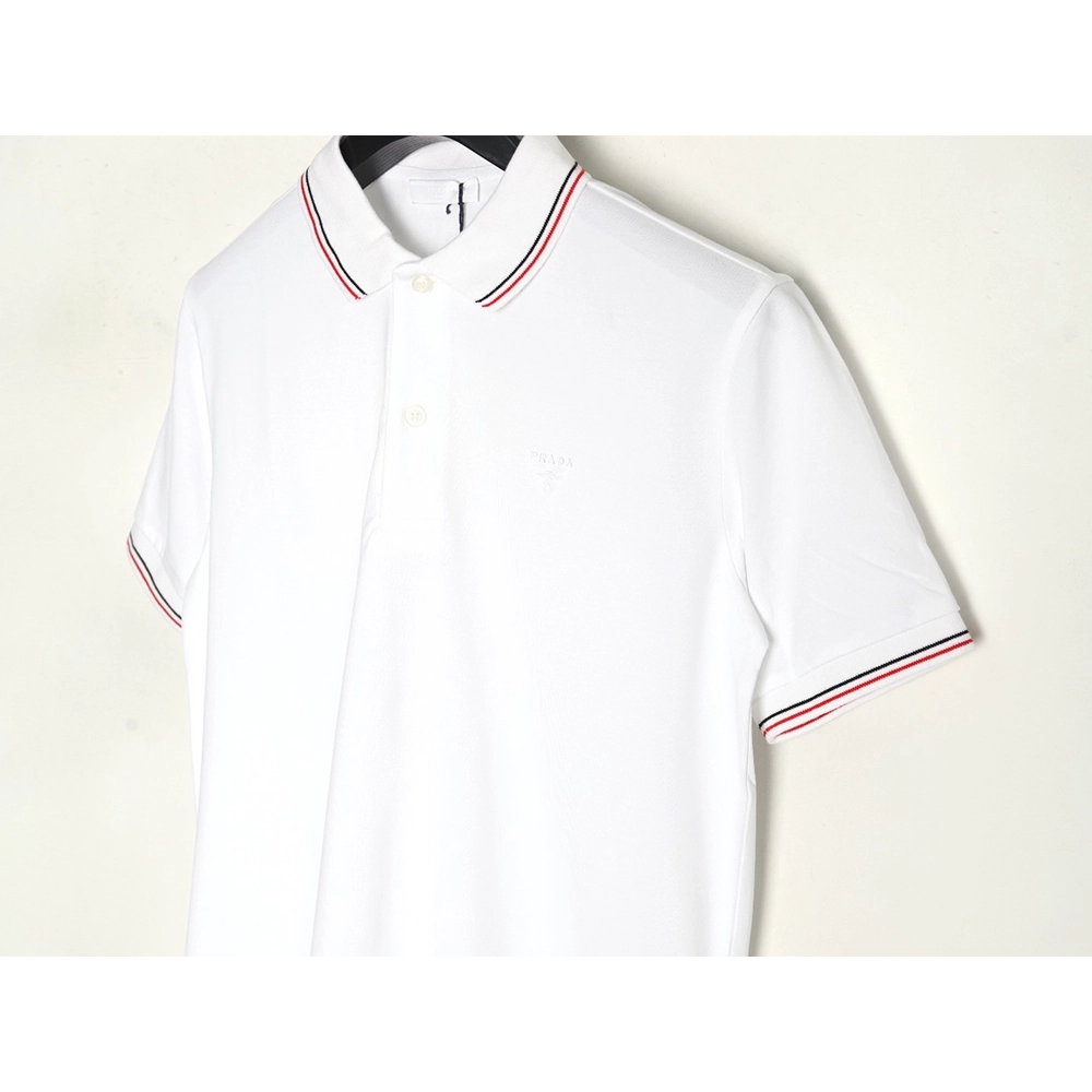 Prada small embroidered logo red edge shortsleeved polo shirt,Prada Shirt,Shirt,APPAREL