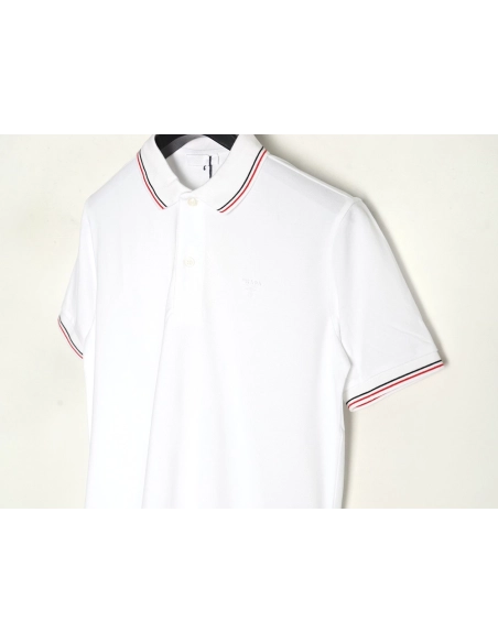 Prada small embroidered logo red edge shortsleeved polo shirt,Prada Shirt,Shirt,APPAREL