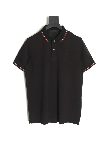 Prada small embroidered logo red edge shortsleeved polo shirt,Prada Shirt,Shirt,APPAREL