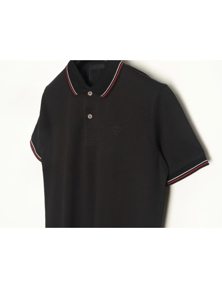 Prada small embroidered logo red edge shortsleeved polo shirt,Prada Shirt,Shirt,APPAREL