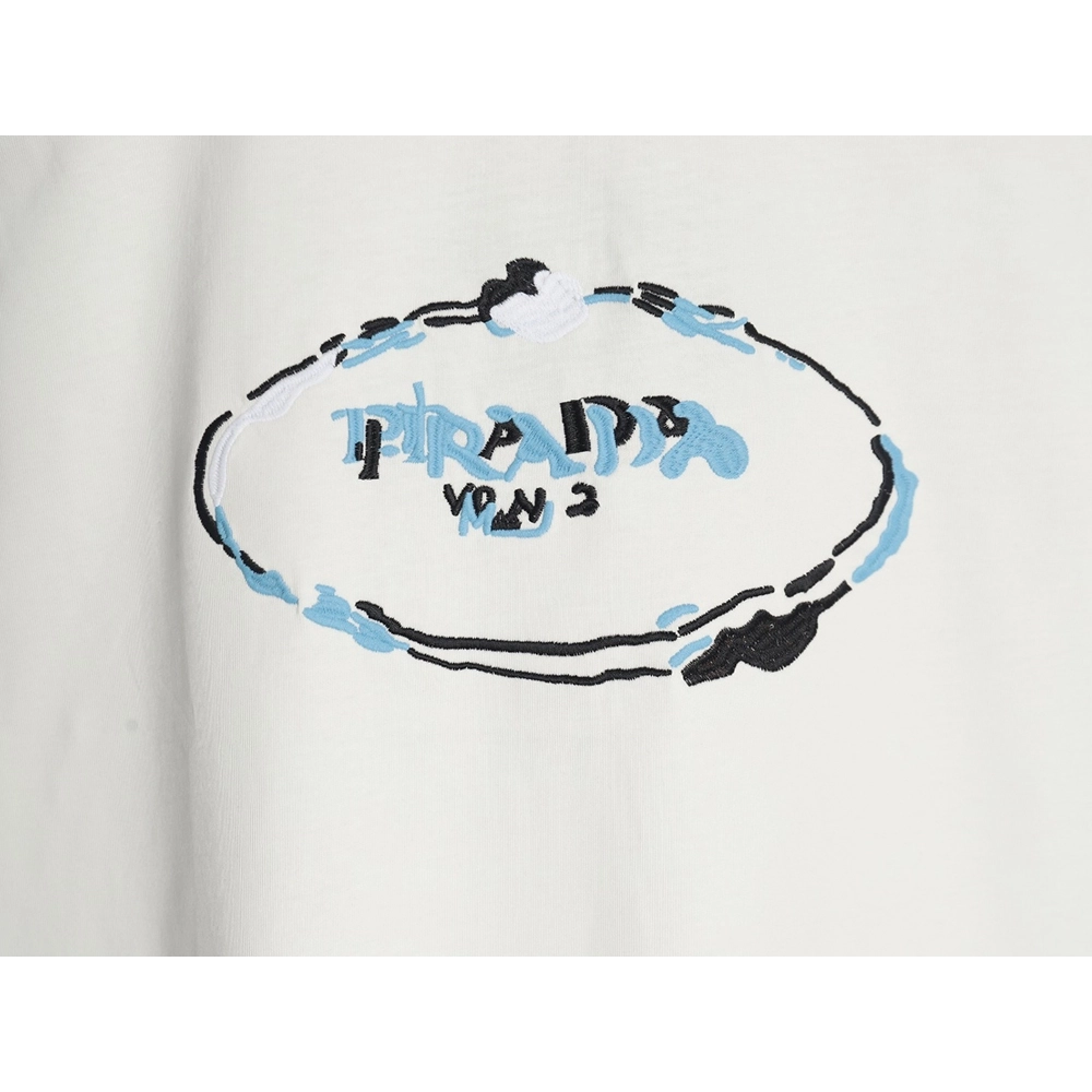 Prada Overlapping Logo Lettering Embroidered Short Sleeve TShirt,Prada T Shirt,Tshirt,APPAREL