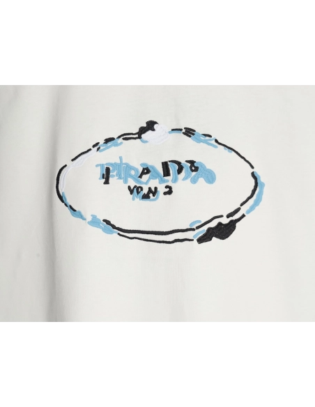 Prada Overlapping Logo Lettering Embroidered Short Sleeve TShirt,Prada T Shirt,Tshirt,APPAREL