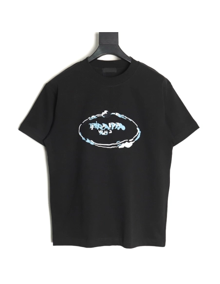 Prada Overlapping Logo Lettering Embroidered Short Sleeve TShirt,Prada T Shirt,Tshirt,APPAREL