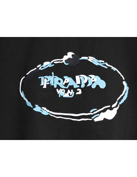 Prada Overlapping Logo Lettering Embroidered Short Sleeve TShirt,Prada T Shirt,Tshirt,APPAREL