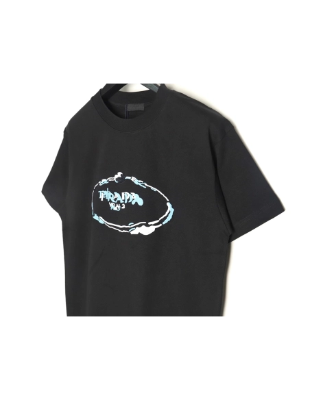 Prada Overlapping Logo Lettering Embroidered Short Sleeve TShirt,Prada T Shirt,Tshirt,APPAREL