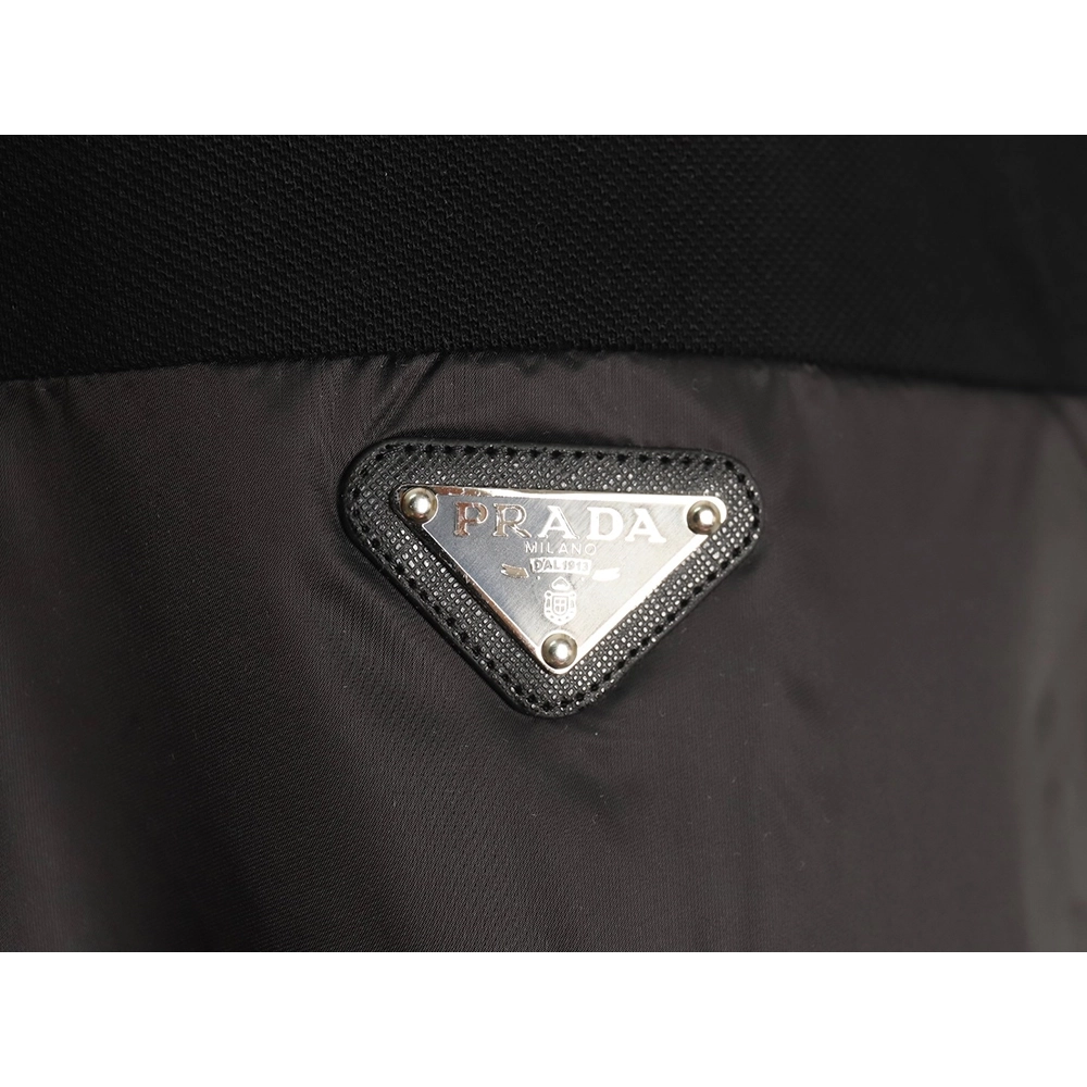 Prada triangle logo nylon patchwork Polo short sleeve,Prada Shirt,Shirt,APPAREL