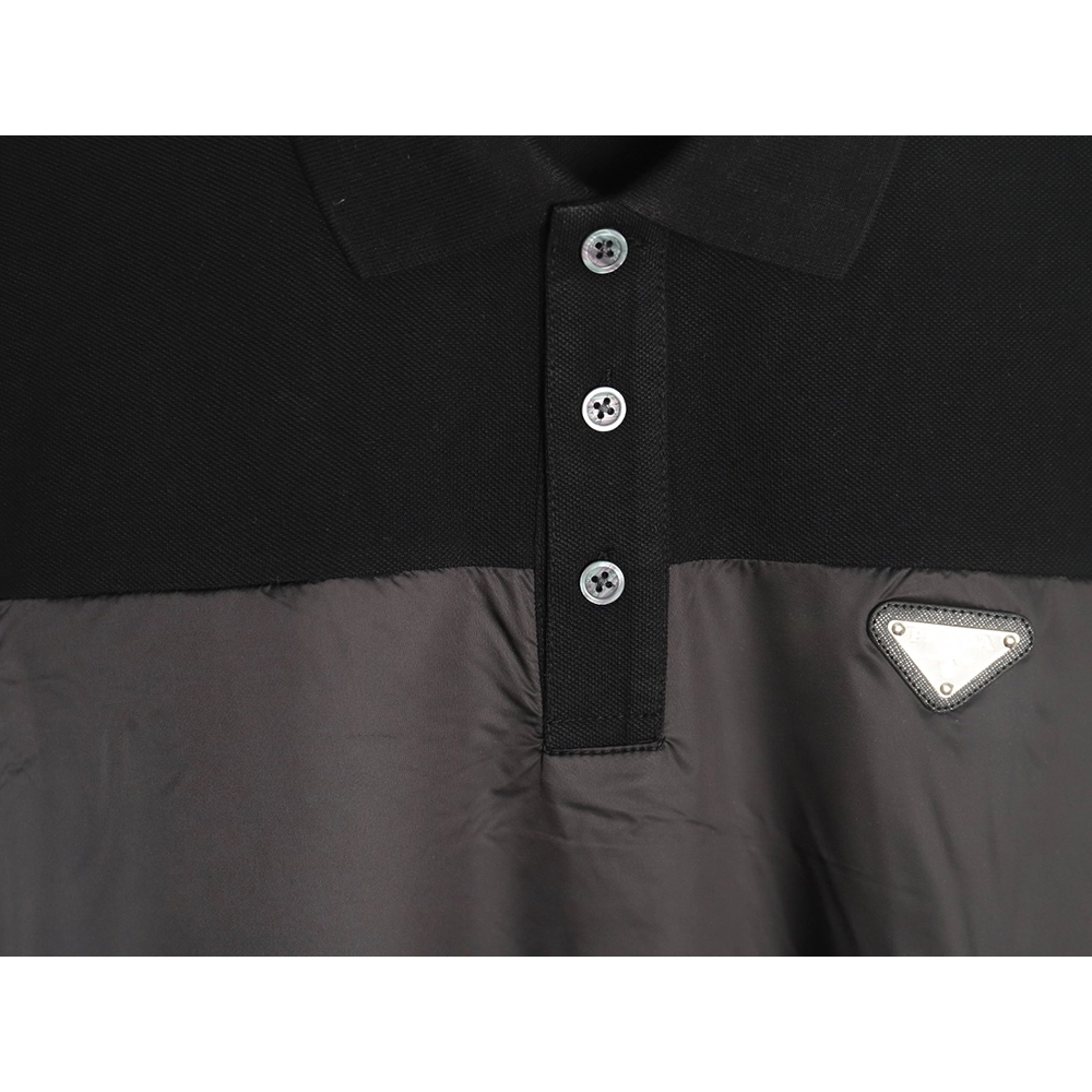 Prada triangle logo nylon patchwork Polo short sleeve,Prada Shirt,Shirt,APPAREL
