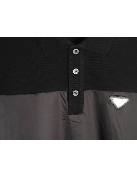 Prada triangle logo nylon patchwork Polo short sleeve,Prada Shirt,Shirt,APPAREL
