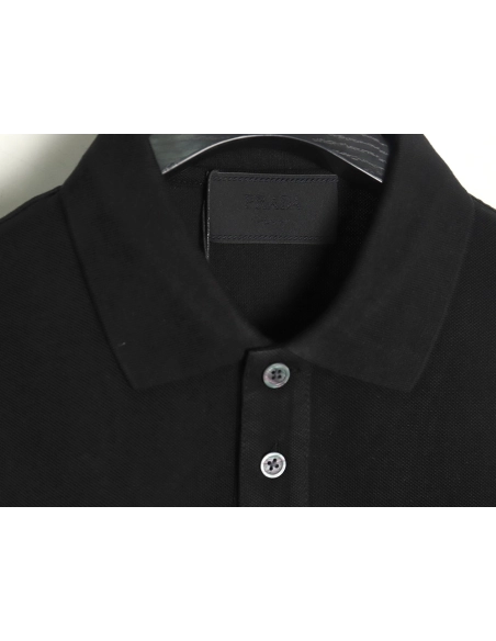 Prada triangle logo nylon patchwork Polo short sleeve,Prada Shirt,Shirt,APPAREL