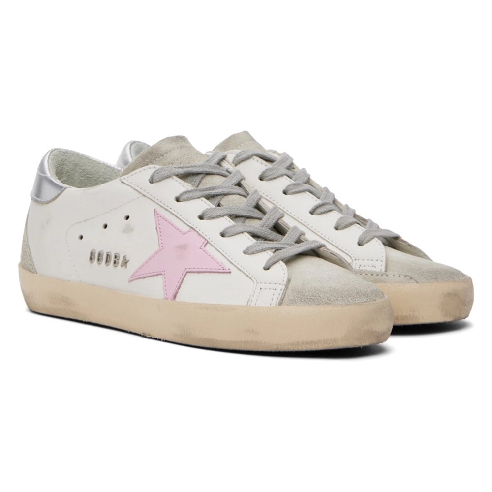 Golden Goose White &amp; Pink Super-Star Sneakers,GOLDEN GOOSE