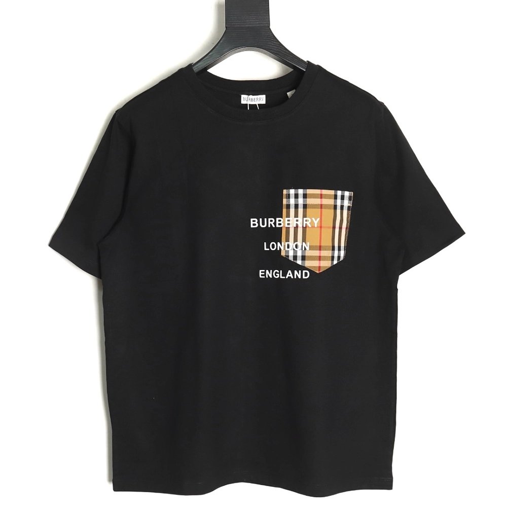 Burberry Check Pocket Taped Letters Short Sleeves TSK1,Burberry
