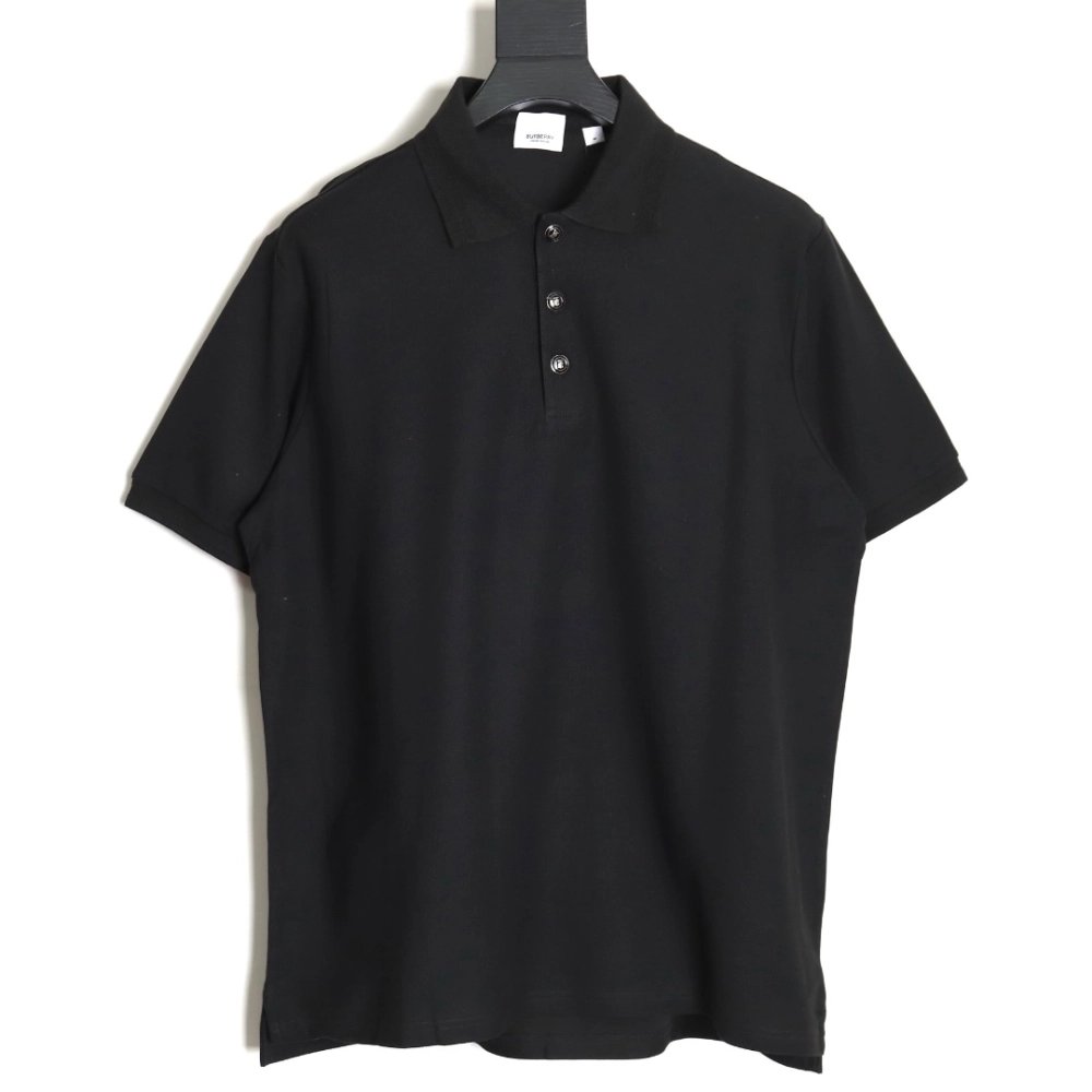 Burberry Button BT Logo Short Sleeve Polo Shirt Black,Burberry