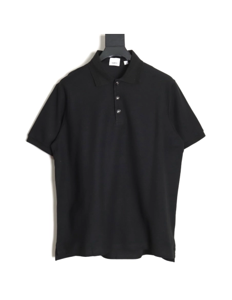 Burberry Button BT Logo Short Sleeve Polo Shirt Black,Burberry