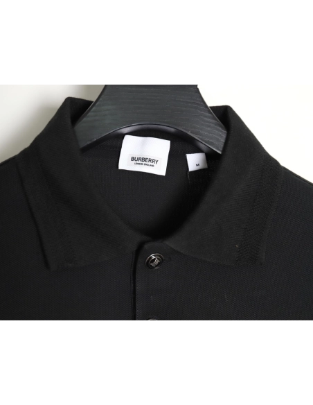 Burberry Button BT Logo Short Sleeve Polo Shirt Black,Burberry