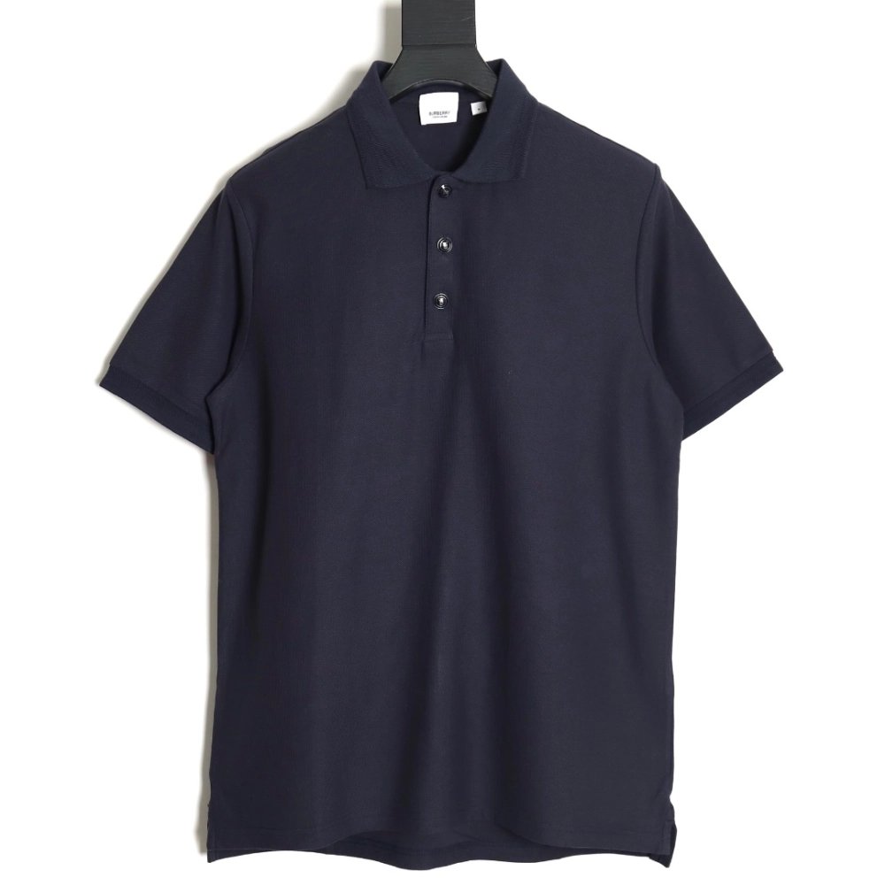 Burberry Button BT Logo Short Sleeve Polo Shirt Navy Blue,Burberry