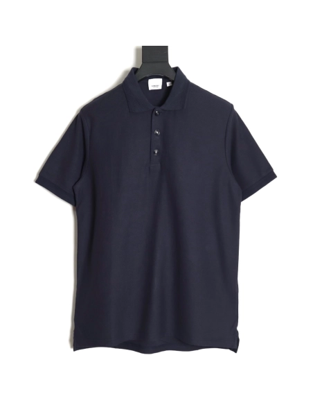 Burberry Button BT Logo Short Sleeve Polo Shirt Navy Blue,Burberry