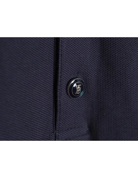Burberry Button BT Logo Short Sleeve Polo Shirt Navy Blue,Burberry