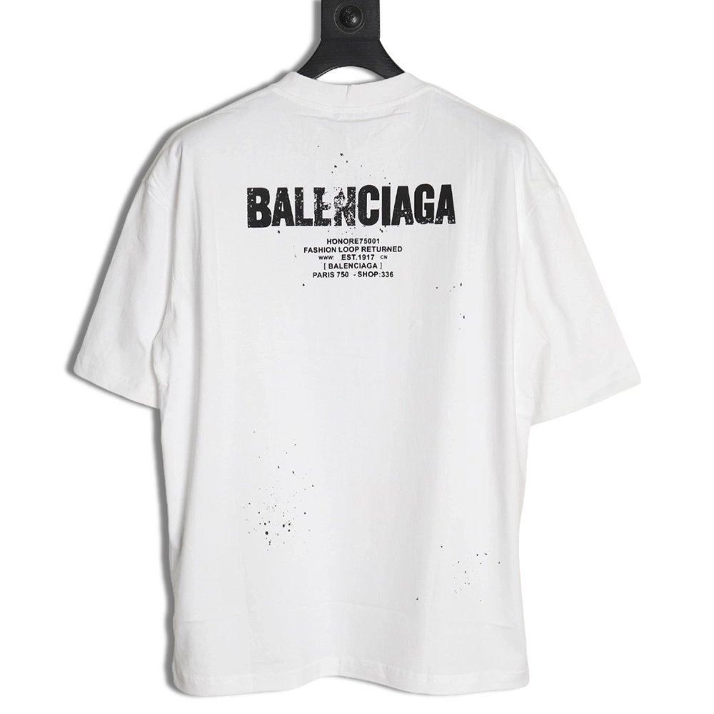 Balenciaga Mottled Letters Ink Print Short Sleeve T-shirt,Balenciaga