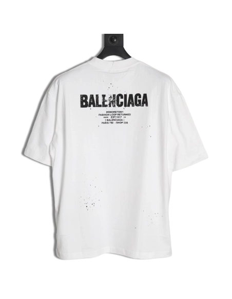 Balenciaga Mottled Letters Ink Print Short Sleeve T-shirt,Balenciaga