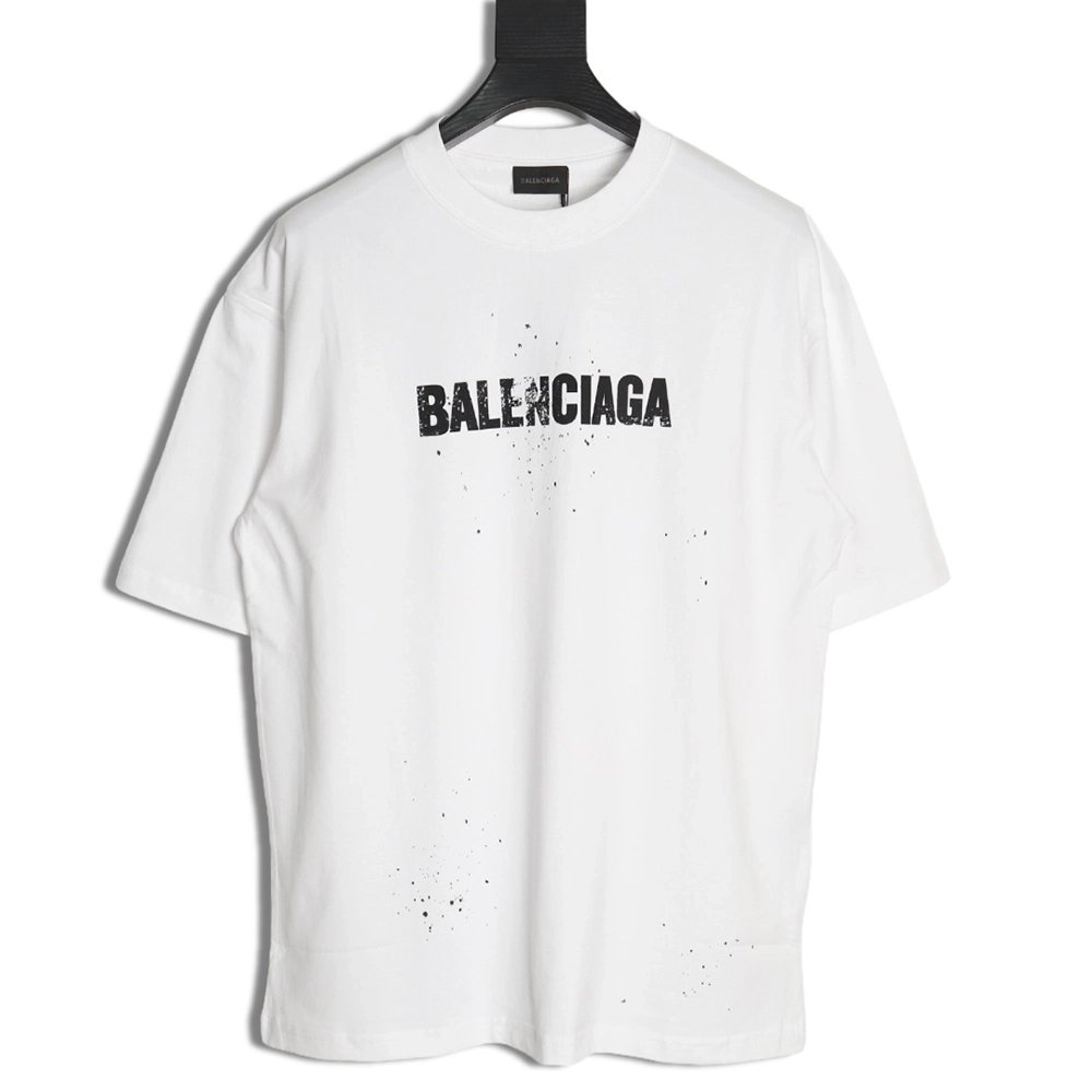 Balenciaga Mottled Letters Ink Print Short Sleeve T-shirt,Balenciaga