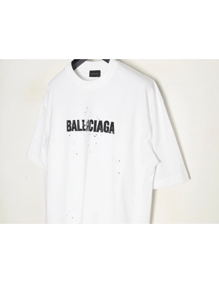 Balenciaga Mottled Letters Ink Print Short Sleeve T-shirt,Balenciaga