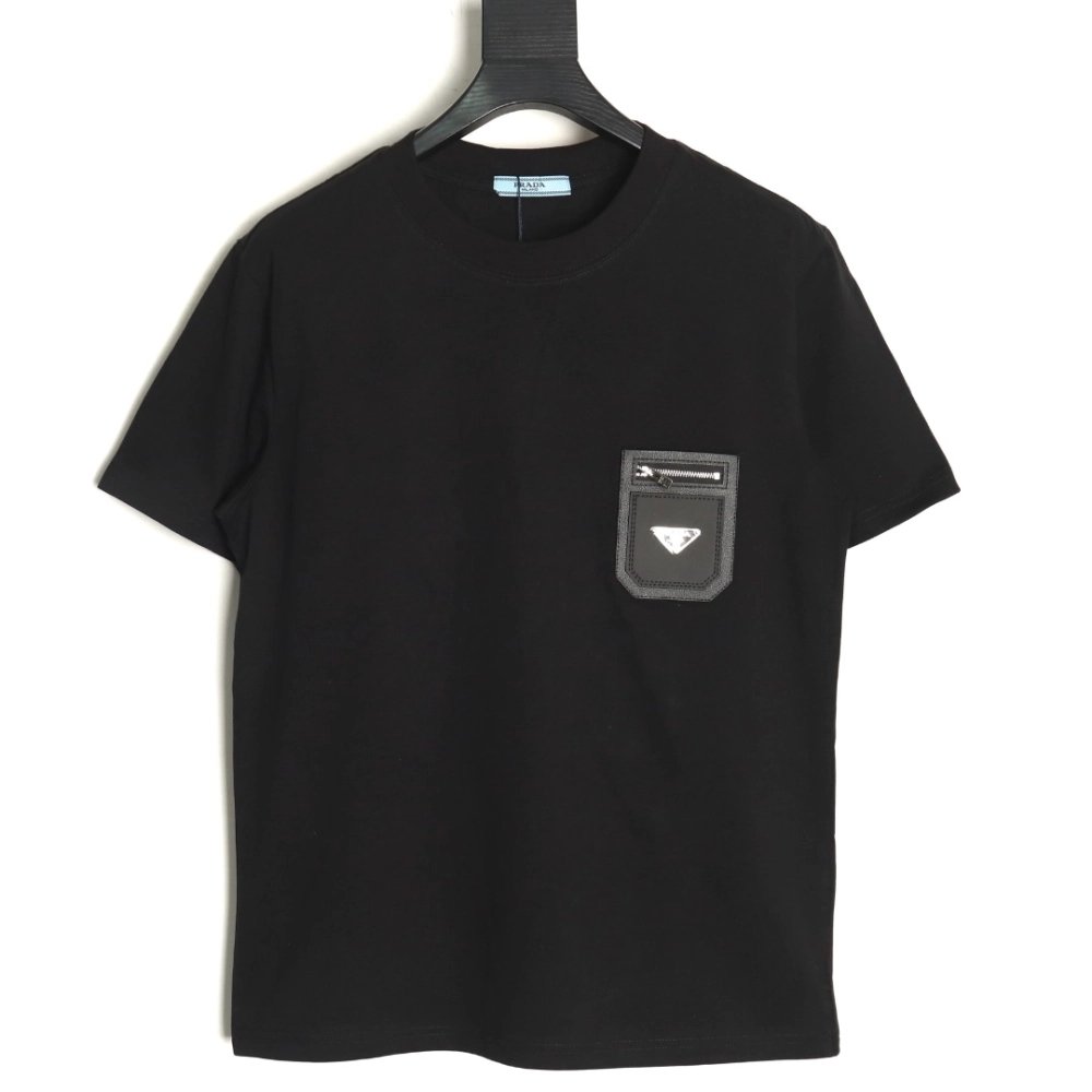 Prada triangle logo leather tag pocket short sleeves TSK1,Prada