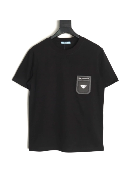 Prada triangle logo leather tag pocket short sleeves TSK1,Prada