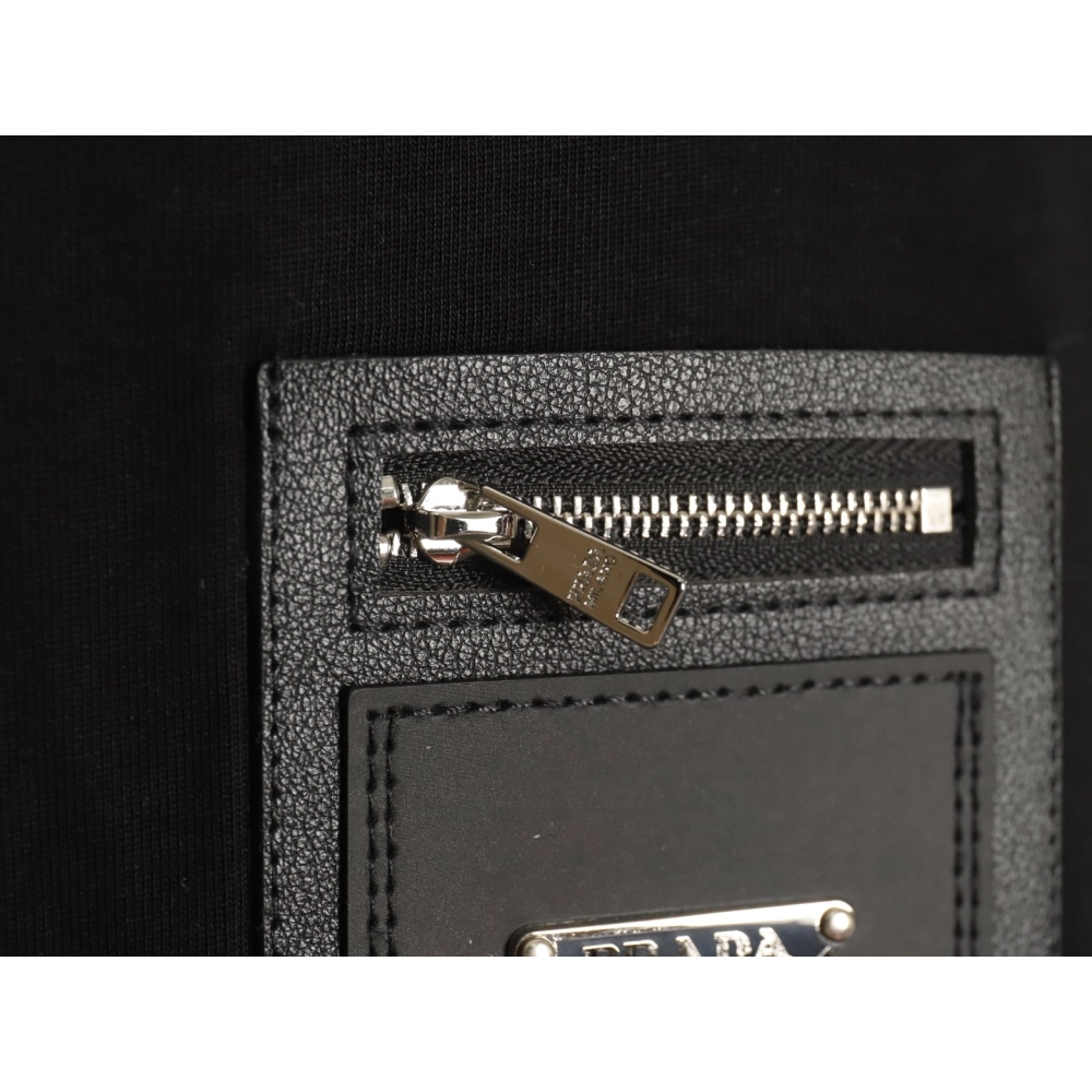 Prada triangle logo leather tag pocket short sleeves TSK1,Prada