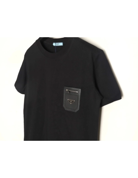 Prada triangle logo leather tag pocket short sleeves TSK1,Prada