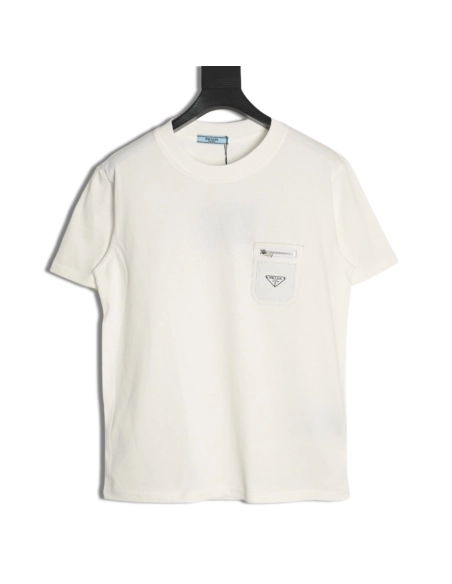 Prada triangle logo leather tag pocket short sleeves,Prada