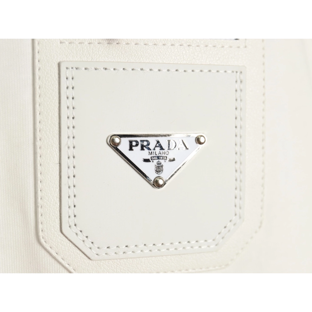 Prada triangle logo leather tag pocket short sleeves,Prada