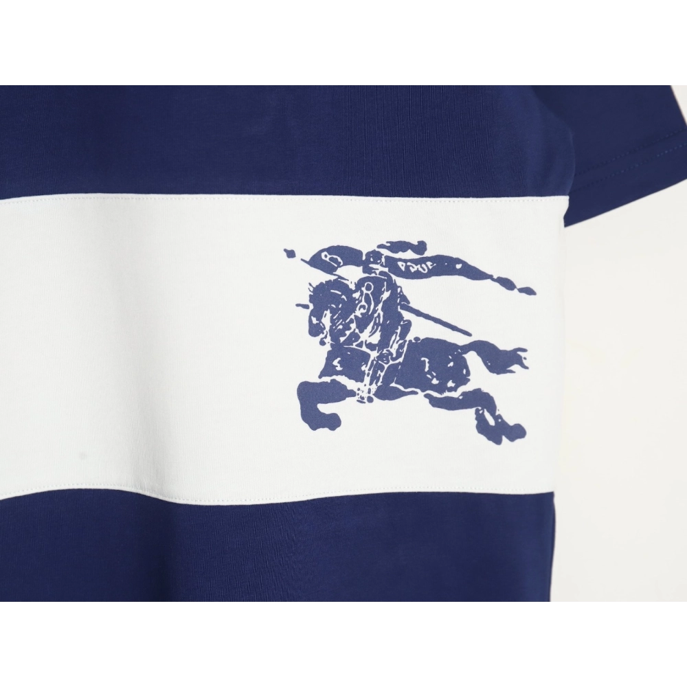 Burberry white horizontal striped war horse print short sleeves,Burberry