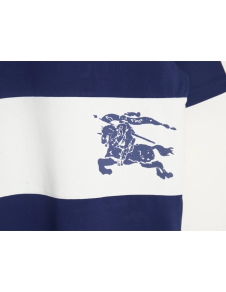 Burberry white horizontal striped war horse print short sleeves,Burberry