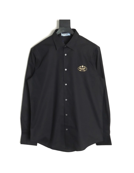 Prada Embroidered Lettering Poplin Long Sleeve Shirt TSK1,Prada