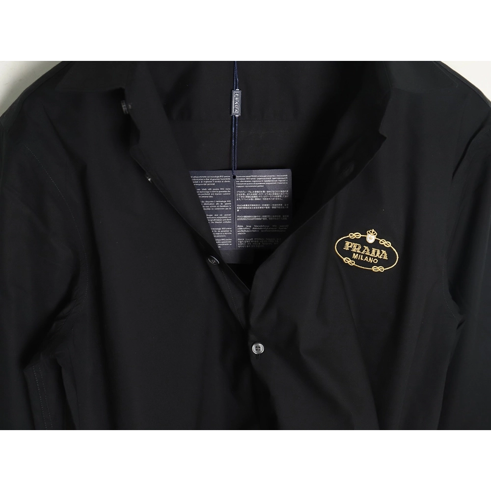 Prada Embroidered Lettering Poplin Long Sleeve Shirt TSK1,Prada