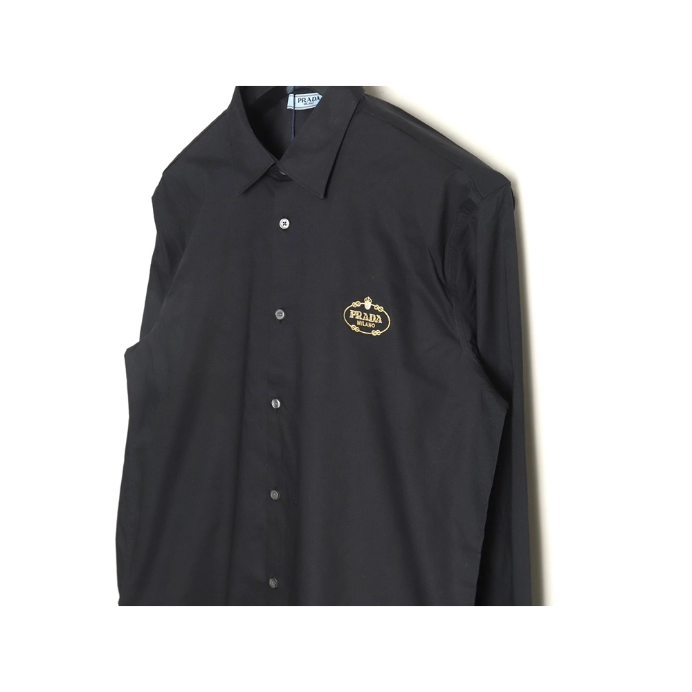 Prada Embroidered Lettering Poplin Long Sleeve Shirt TSK1,Prada