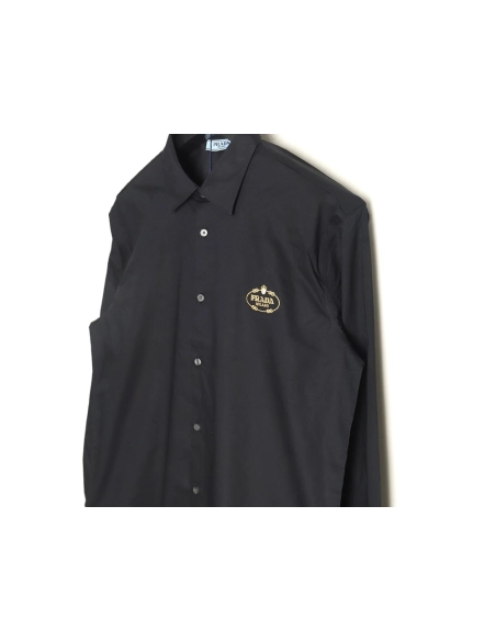 Prada Embroidered Lettering Poplin Long Sleeve Shirt TSK1,Prada