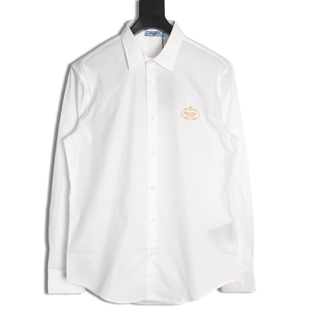 Prada Embroidered Lettering Poplin Long Sleeve Shirt,Prada